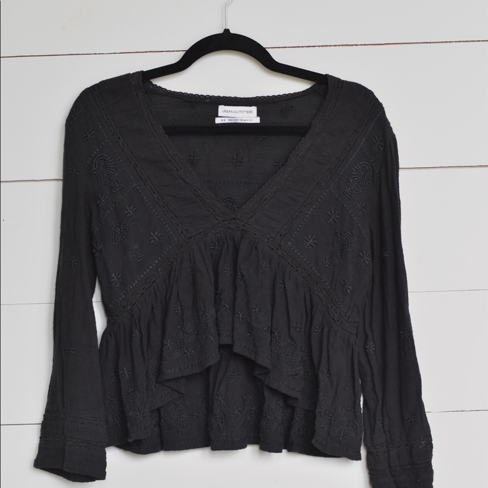 EUC Urban Outfitters black embroidered top